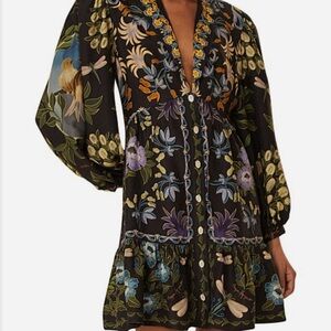 FARM Rio Black Floral Long Sleeve Dress